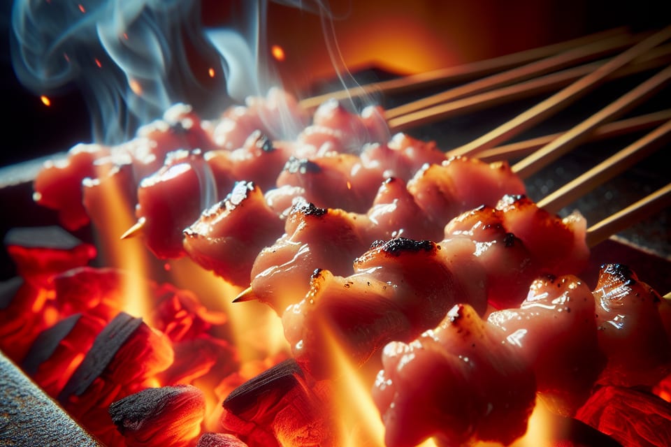 備長炭で焼き上げる炭火カウンター席の様子